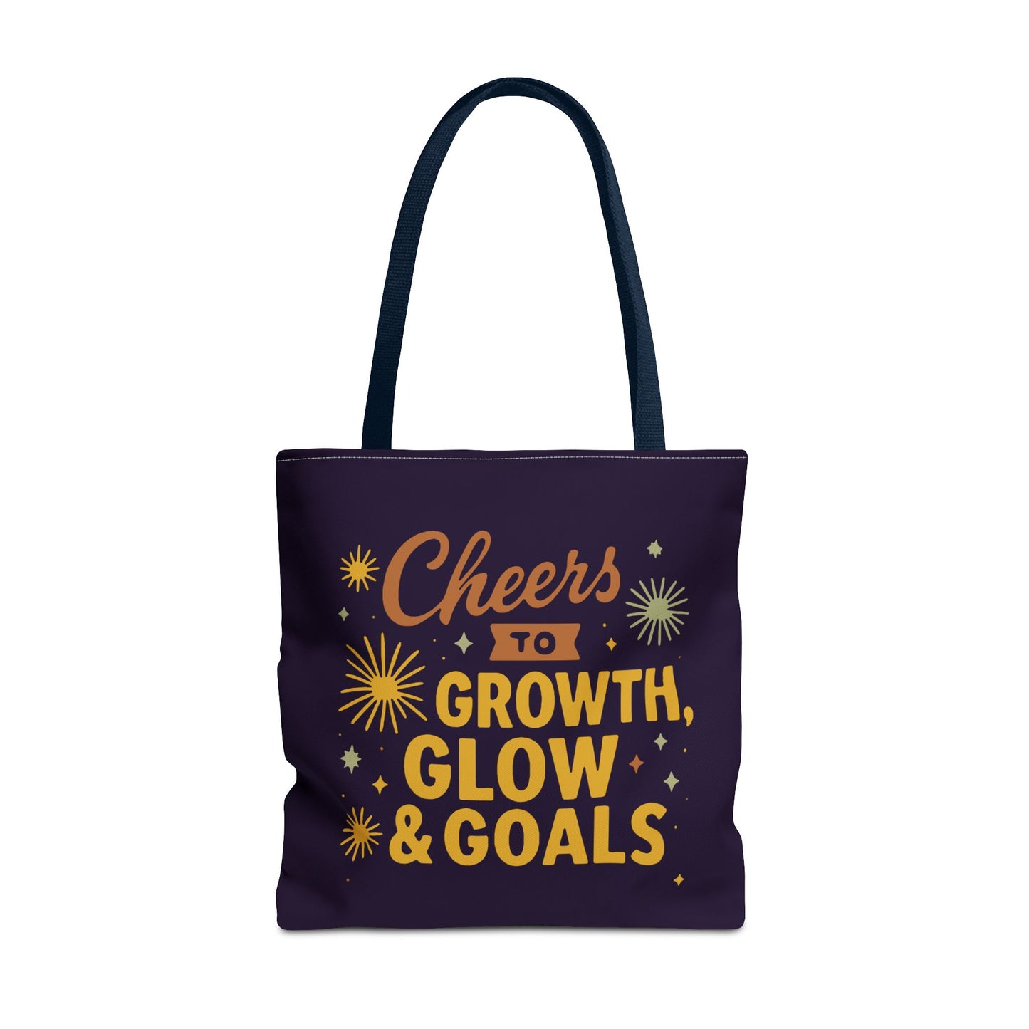 Cheers to Growth Tote Bag, Motivational Gift for Goals, Daily Use, Eco-Friendly Shopping, Inspirational Quotes, New Year's Vibes