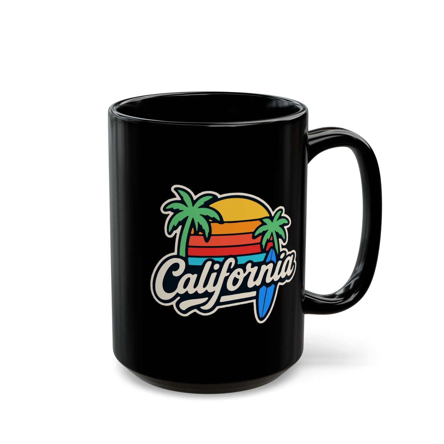 California Vibe Black Mug, Surfing Coffee Cup, Beach Lover Gift, Tropical Home Decor, Summer Drinkware, Gift for Surfers