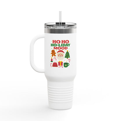 Festive Insulated Travel Mug, Ho Ho Ho-liday Mood, Christmas Coffee Cup, Travel Drinkware, Holiday Gift, Winter Mugs