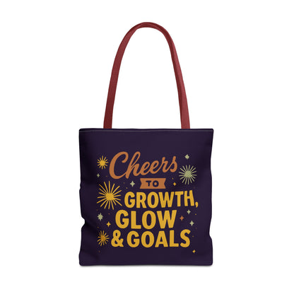 Cheers to Growth Tote Bag, Motivational Gift for Goals, Daily Use, Eco-Friendly Shopping, Inspirational Quotes, New Year's Vibes