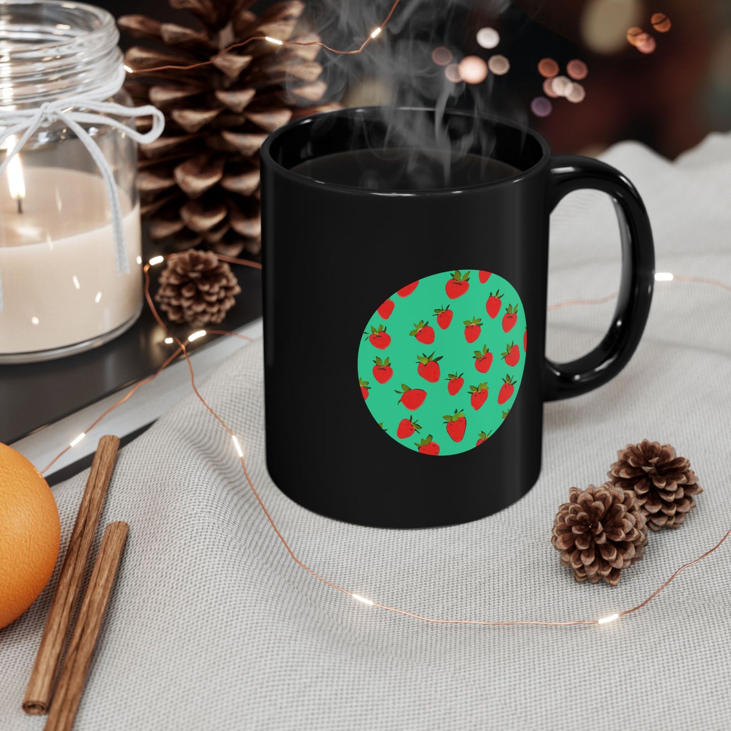 Strawberry Pattern - Black Mug