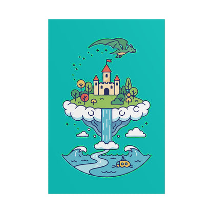 Floating Castle Dragon - Magical Fantasy Island - Poster