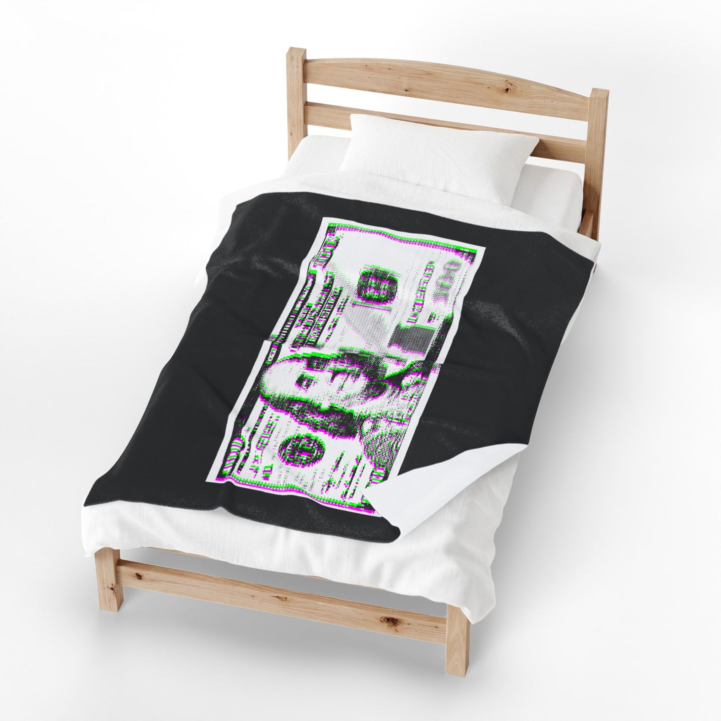 100 Dollars Bill - Green/Magenta Glitch - Plush Blanket