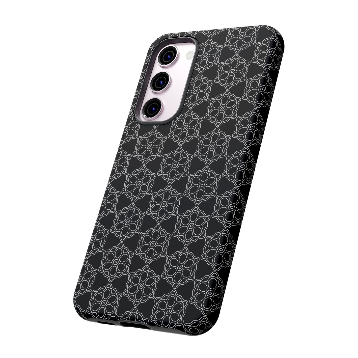 Geometric Pattern Phone Case, Dark Floral Case for Tough Protection, Stylish Smartphone Accessory, Gift for Tech Lovers, Trendy Mobile Cover