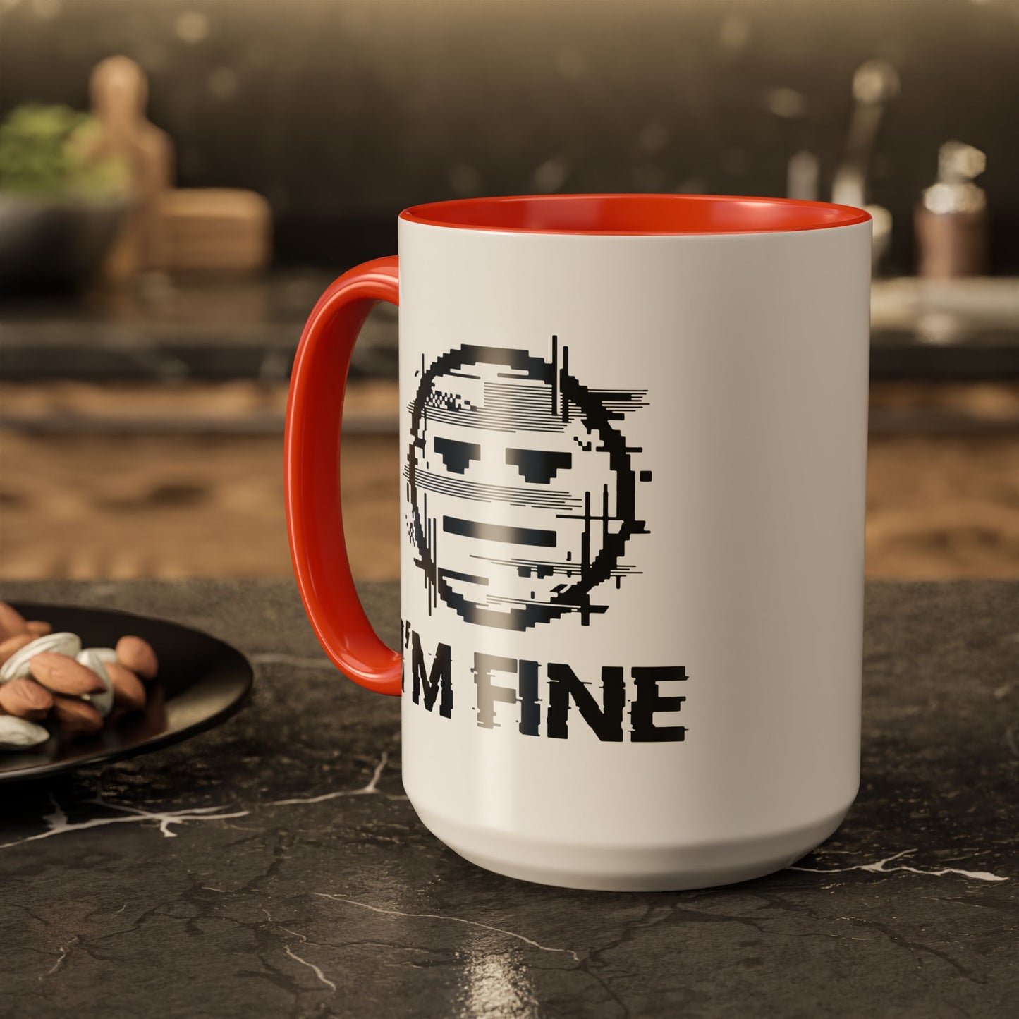 I’m Fine Glitched Smiley - Color Accent Mug