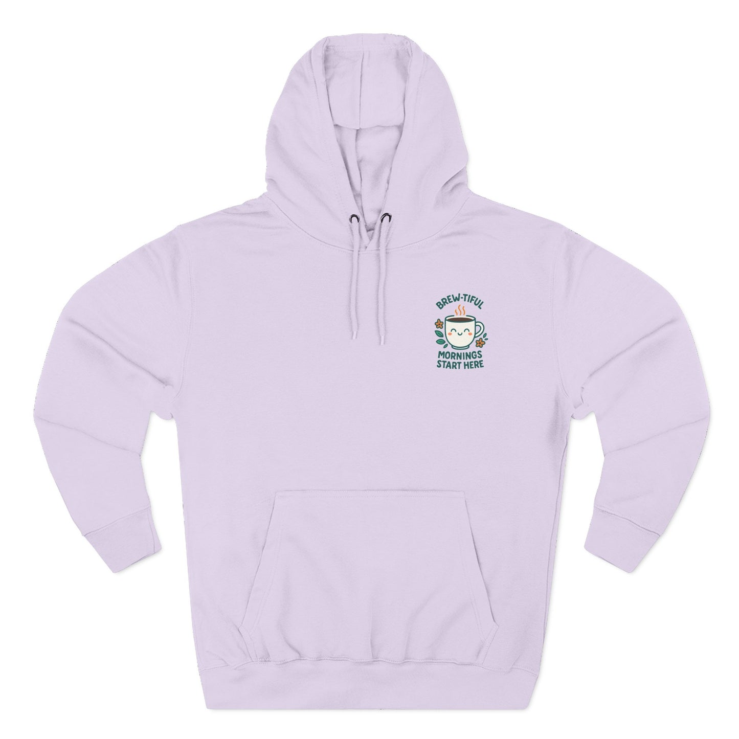 Brew-tiful Mornings Start Here, Cozy Three-Panel Fleece Hoodie, Perfect for Fall, Casual Outfit, Gift for Her, Layering Essential, Relaxed Style