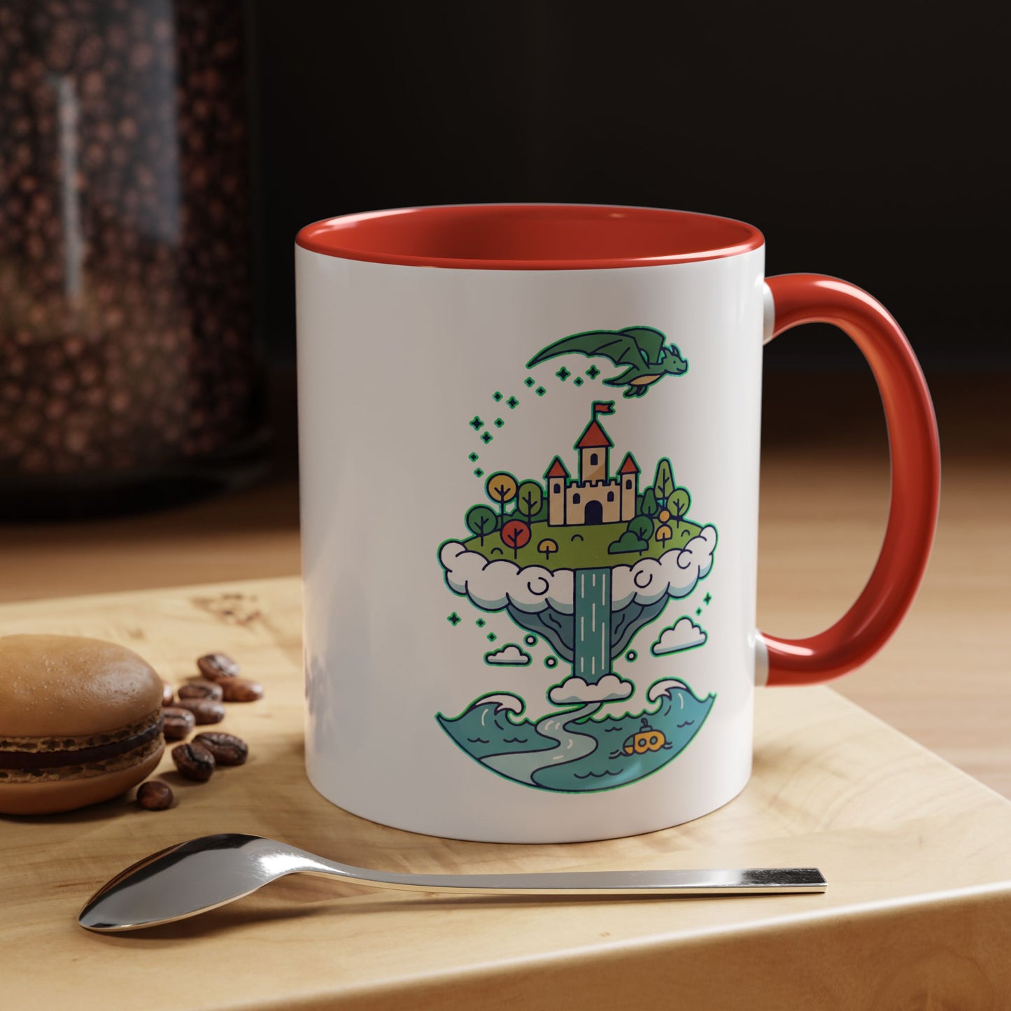 Floating Castle Dragon - Magical Fantasy Island - Color Accent Mug