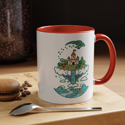 Floating Castle Dragon - Magical Fantasy Island - Color Accent Mug