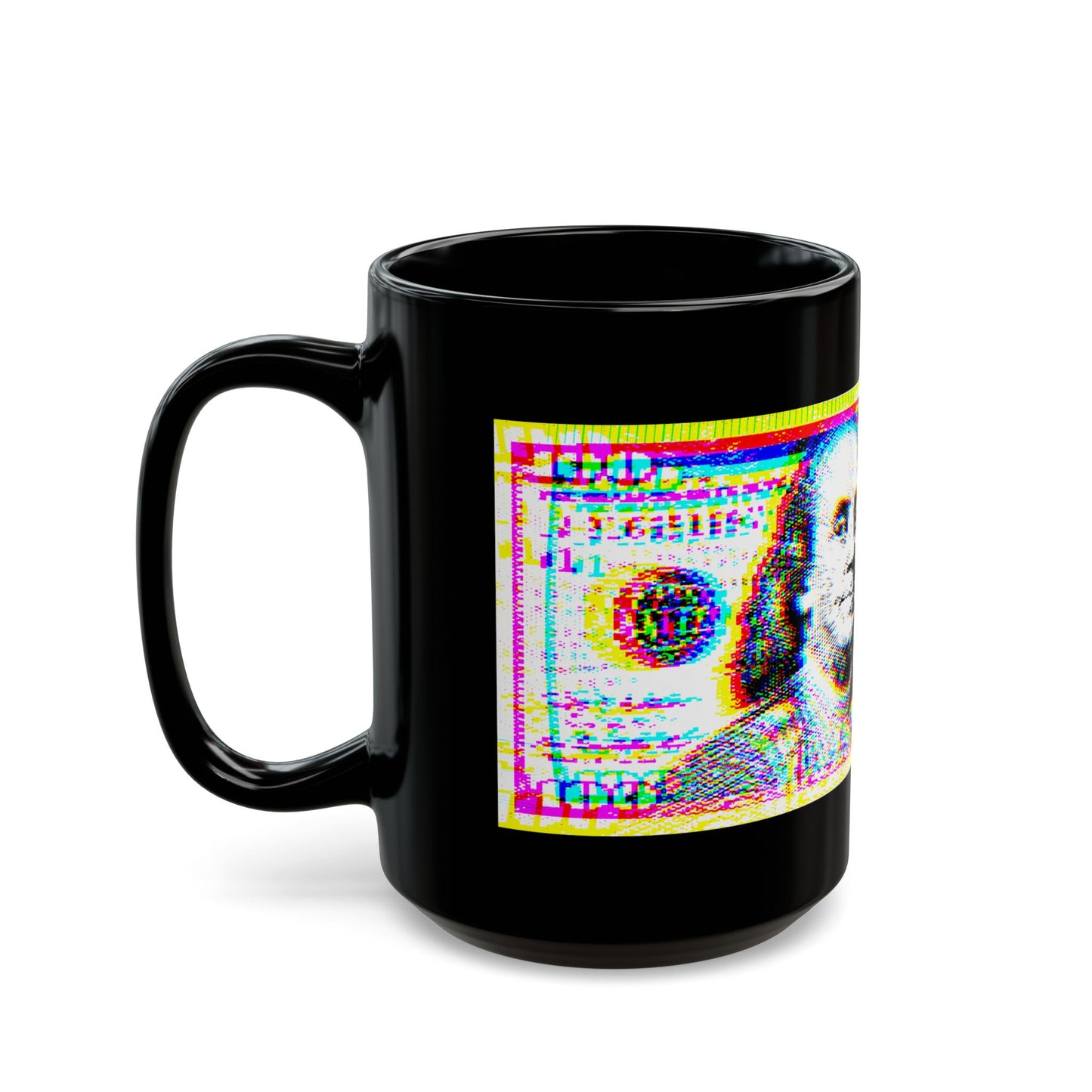 100 Dollars Bill - Neon Color Explosion - Black Mug