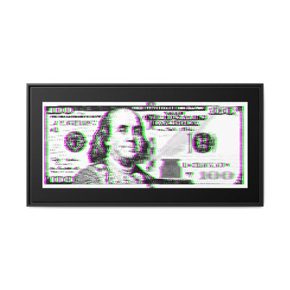 100 Dollars Bill - Green/Magenta Glitch - Framed Canvas