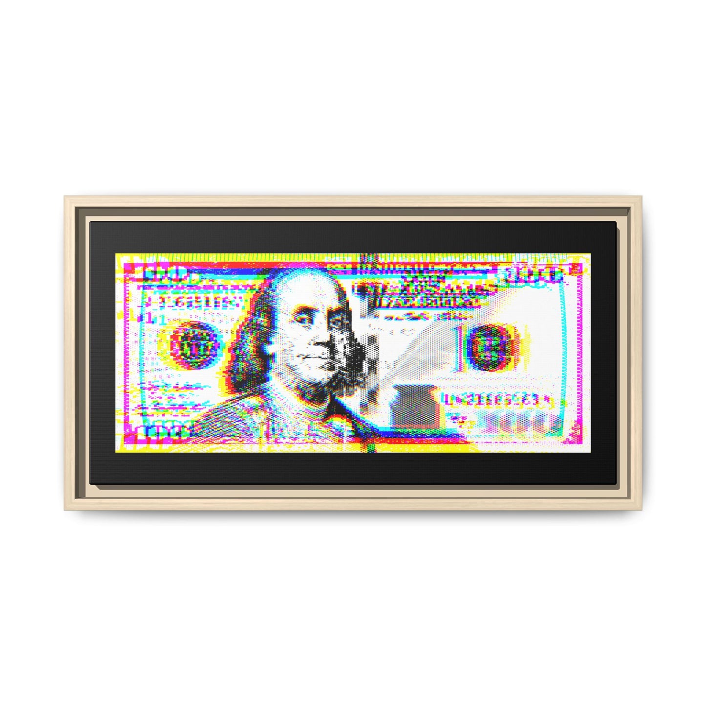 100 Dollars Bill - Neon Color Explosion - Framed Canvas