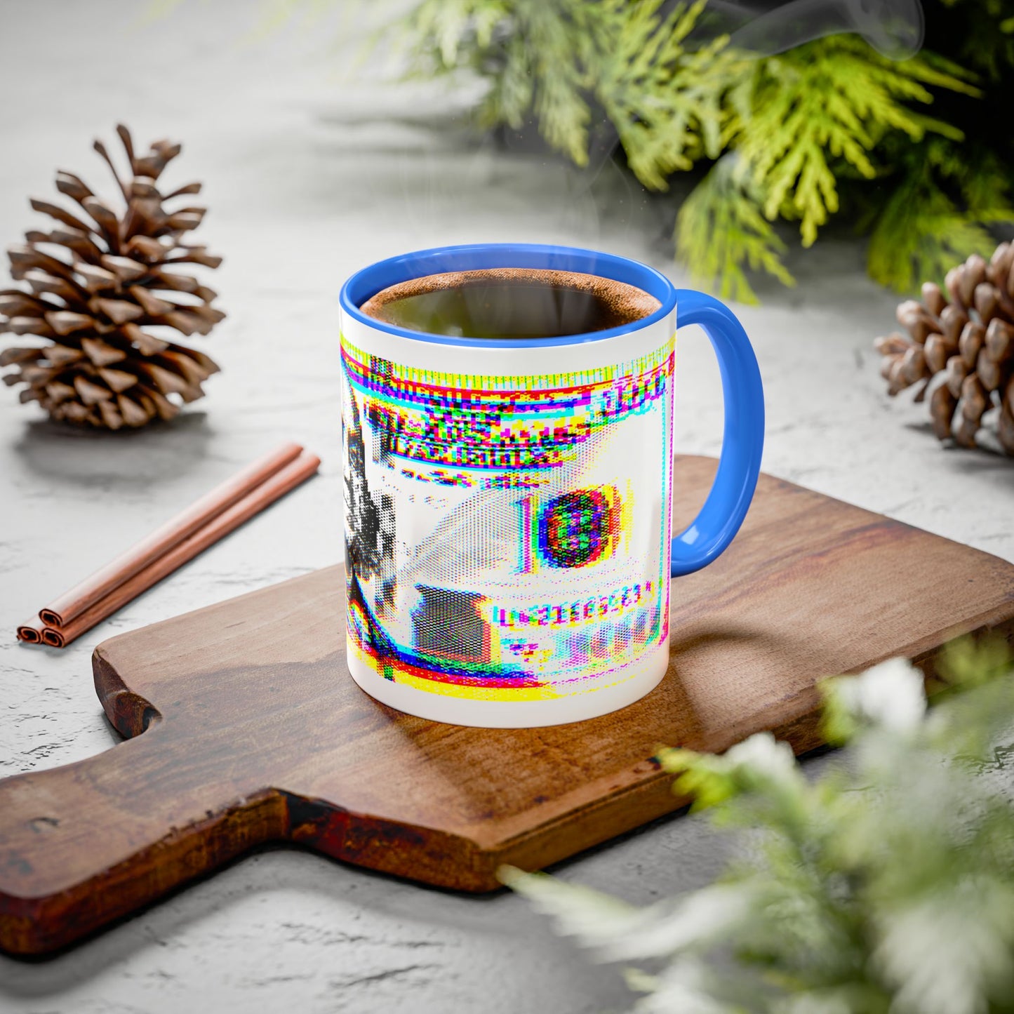 100 Dollars Bill - Neon Color Explosion - Color Accent Mug