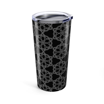 Elegant Black Patterned Tumbler 20oz | Stainless Steel Travel Mug, Modern Drinkware for Coffee, Tea, Gifts, Home & Office