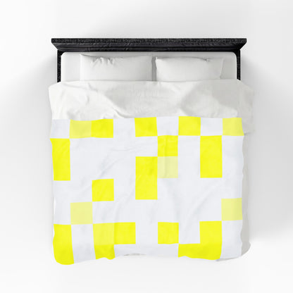 Yellow Pixel Grid - Plush Blanket