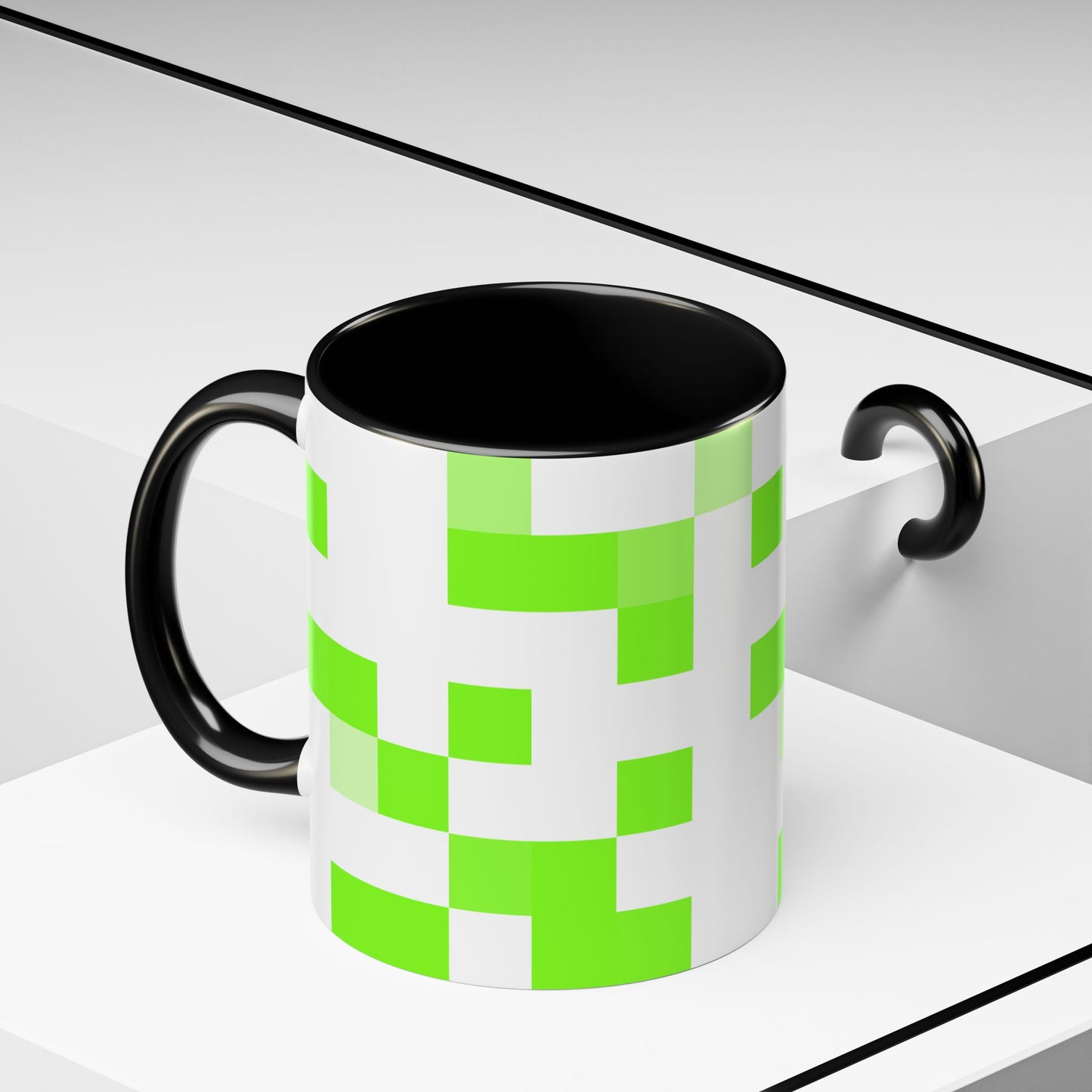 Lime Green Pixel Grid - Color Accent Mug