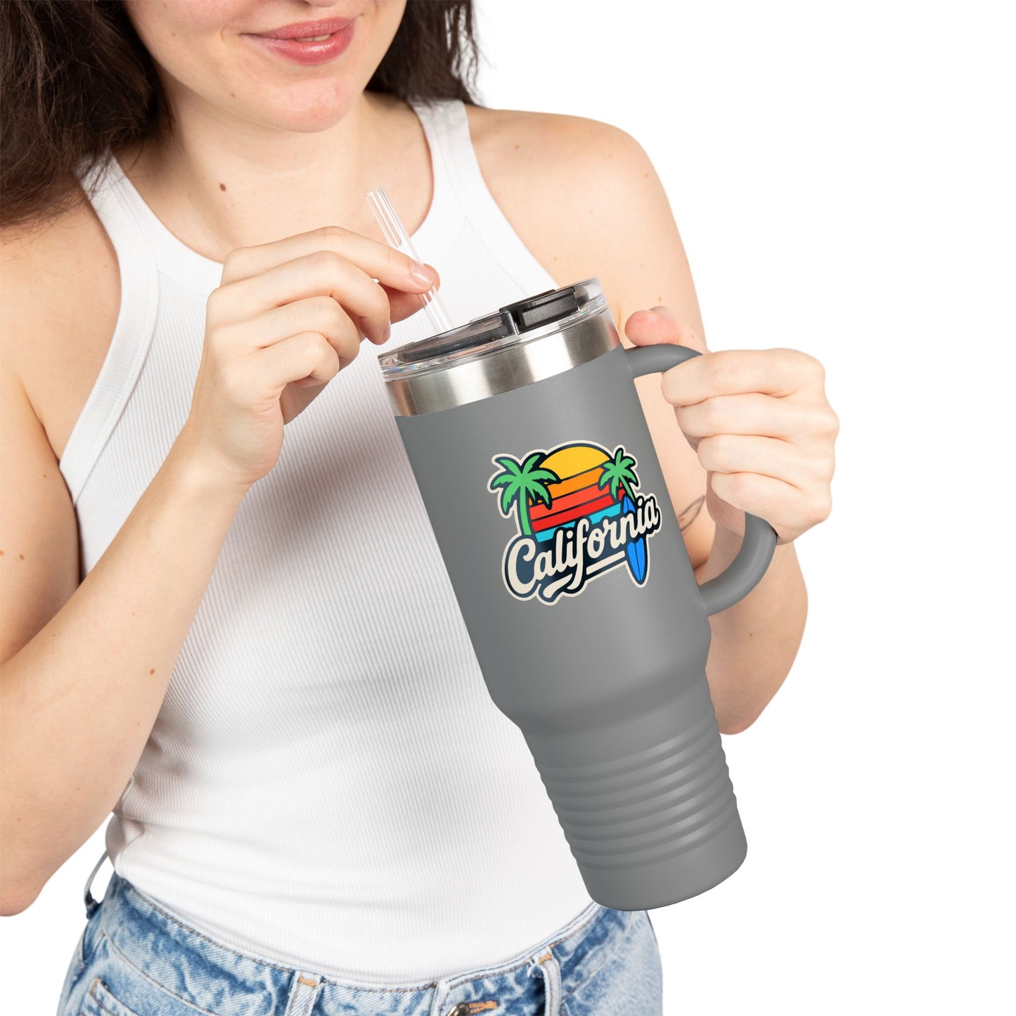 California Insulated Travel Mug - 40oz, Perfect for Road Trips, Outdoor Adventures, Gift for Travelers, Beach Lovers, Summer Vibes