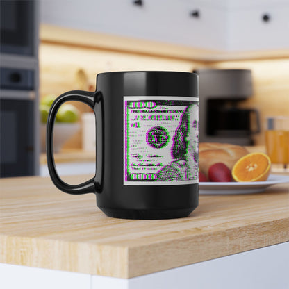 100 Dollars Bill - Green/Magenta Glitch - Black Mug