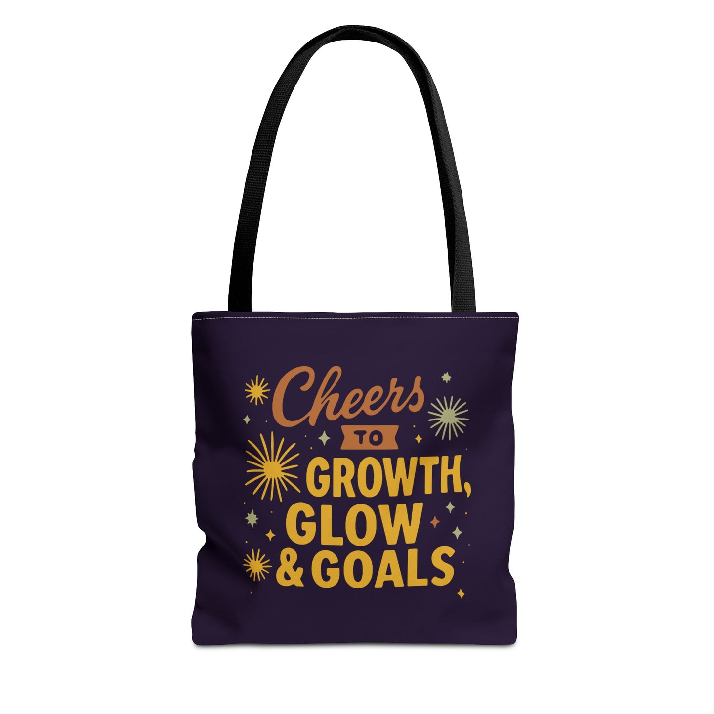 Cheers to Growth Tote Bag, Motivational Gift for Goals, Daily Use, Eco-Friendly Shopping, Inspirational Quotes, New Year's Vibes