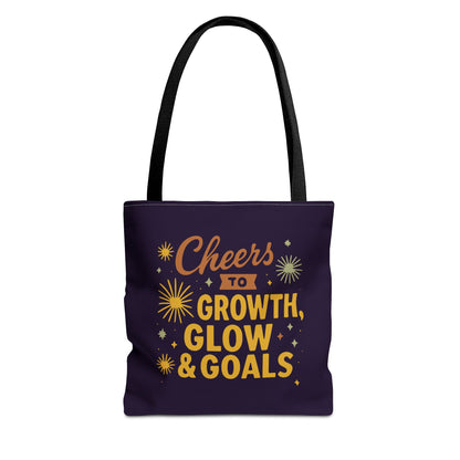 Cheers to Growth Tote Bag, Motivational Gift for Goals, Daily Use, Eco-Friendly Shopping, Inspirational Quotes, New Year's Vibes