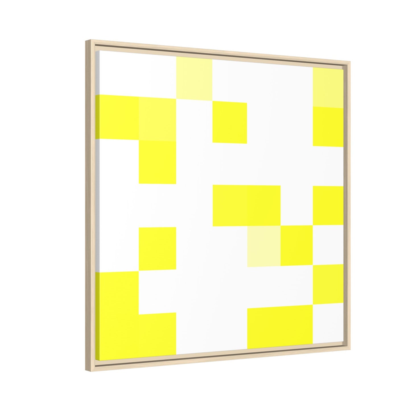 Yellow Pixel Grid - Framed Canvas