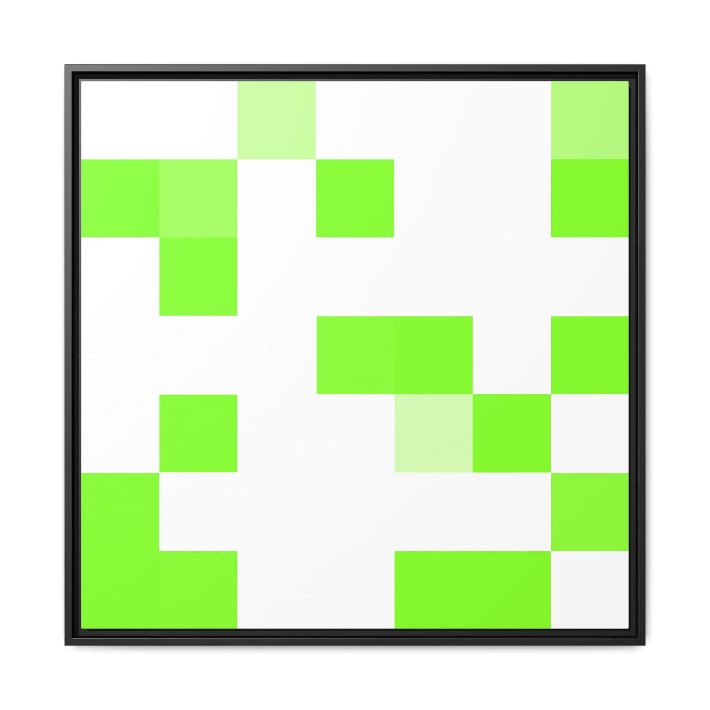 Lime Green Pixel Grid - Framed Canvas