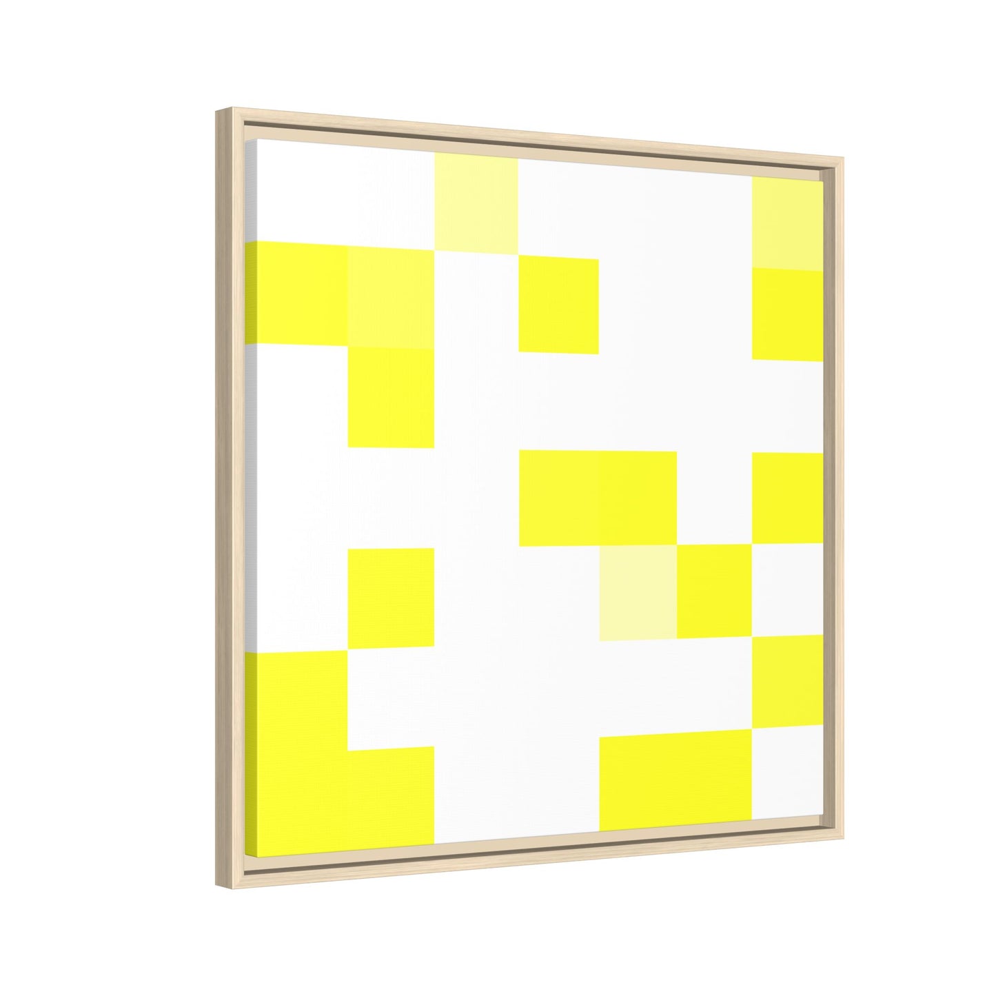Yellow Pixel Grid - Framed Canvas