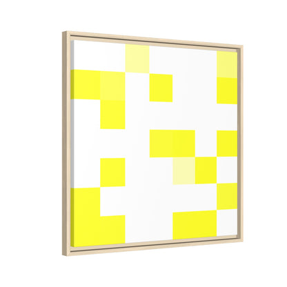 Yellow Pixel Grid - Framed Canvas