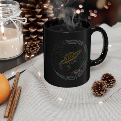 Cosmic Design Black Mug, Galactic Ceramic Coffee Cup for Space Lovers, Unique Gift for Astronomers, Birthday, Science Enthusiasts