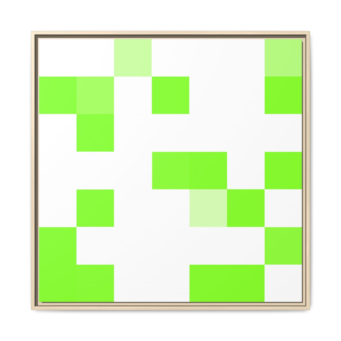 Lime Green Pixel Grid - Framed Canvas
