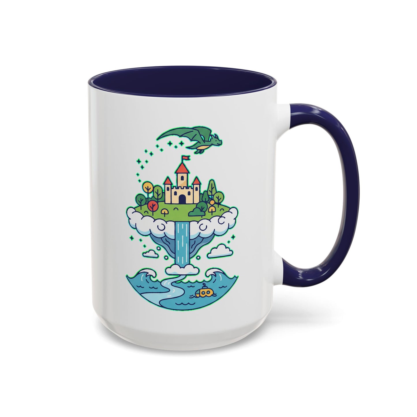 Floating Castle Dragon - Magical Fantasy Island - Color Accent Mug