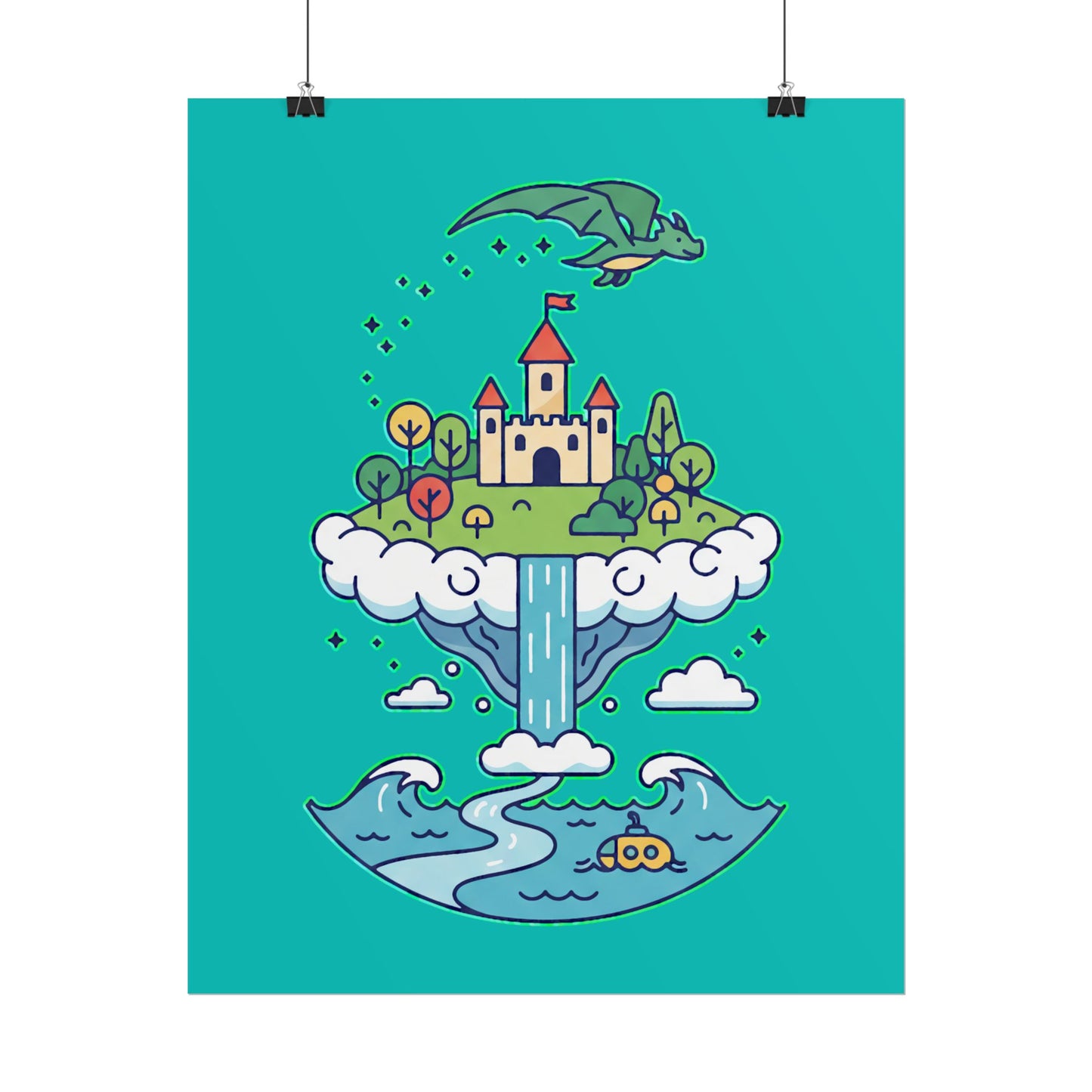 Floating Castle Dragon - Magical Fantasy Island - Poster
