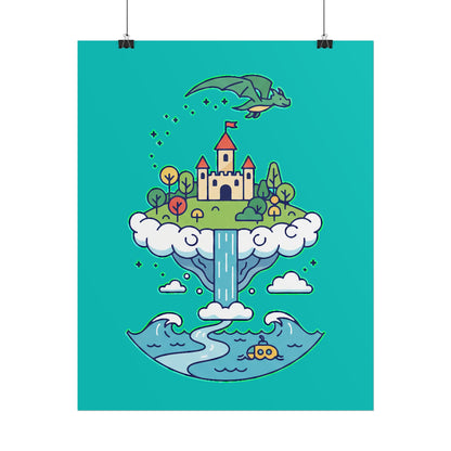 Floating Castle Dragon - Magical Fantasy Island - Poster
