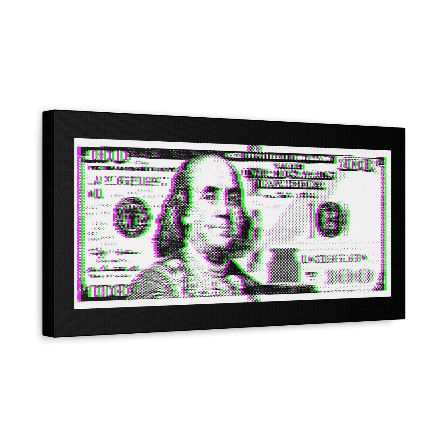 100 Dollars Bill - Green/Magenta Glitch - Canvas