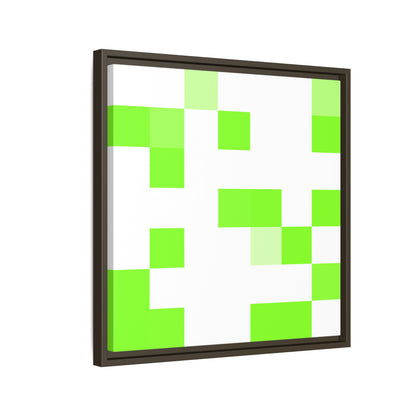 Lime Green Pixel Grid - Framed Canvas