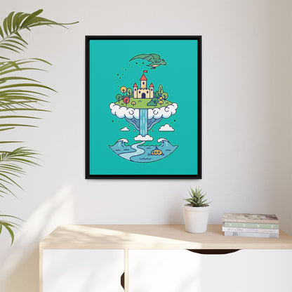 Floating Castle Dragon - Magical Fantasy Island - Framed Canvas