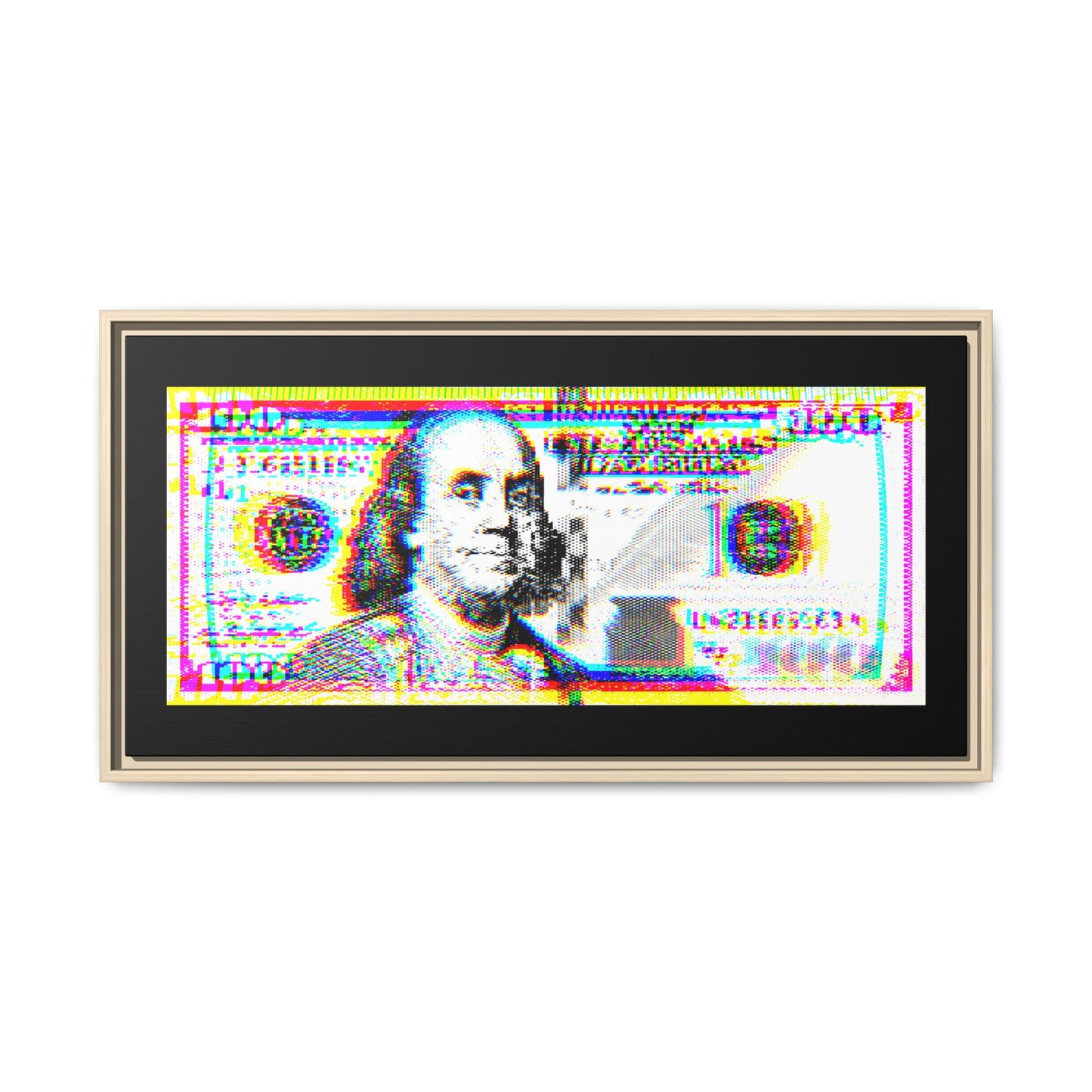 100 Dollars Bill - Neon Color Explosion - Framed Canvas