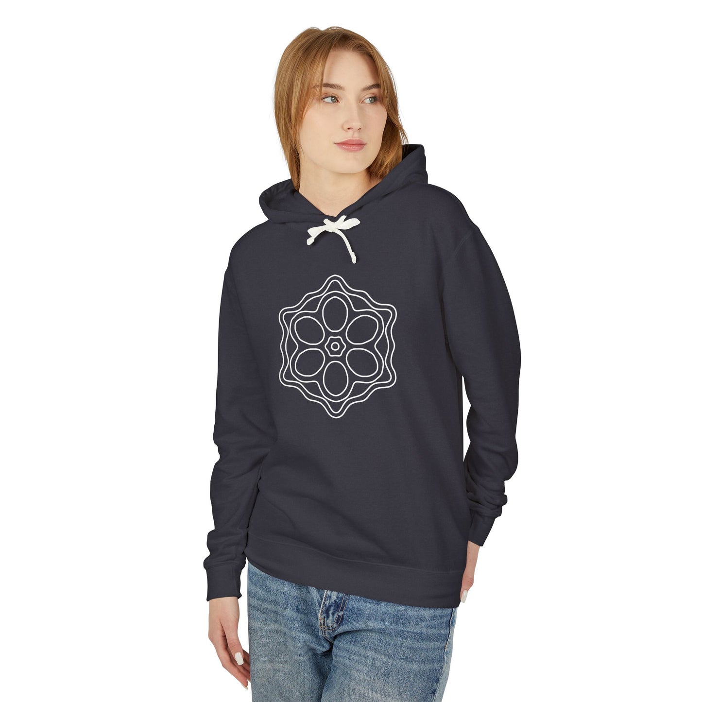 Meditative Mandala Unisex Hooded Sweatshirt, Lightweight Pullover Hoodie, Gift for Relaxation, Mindfulness Apparel, Cozy Layering