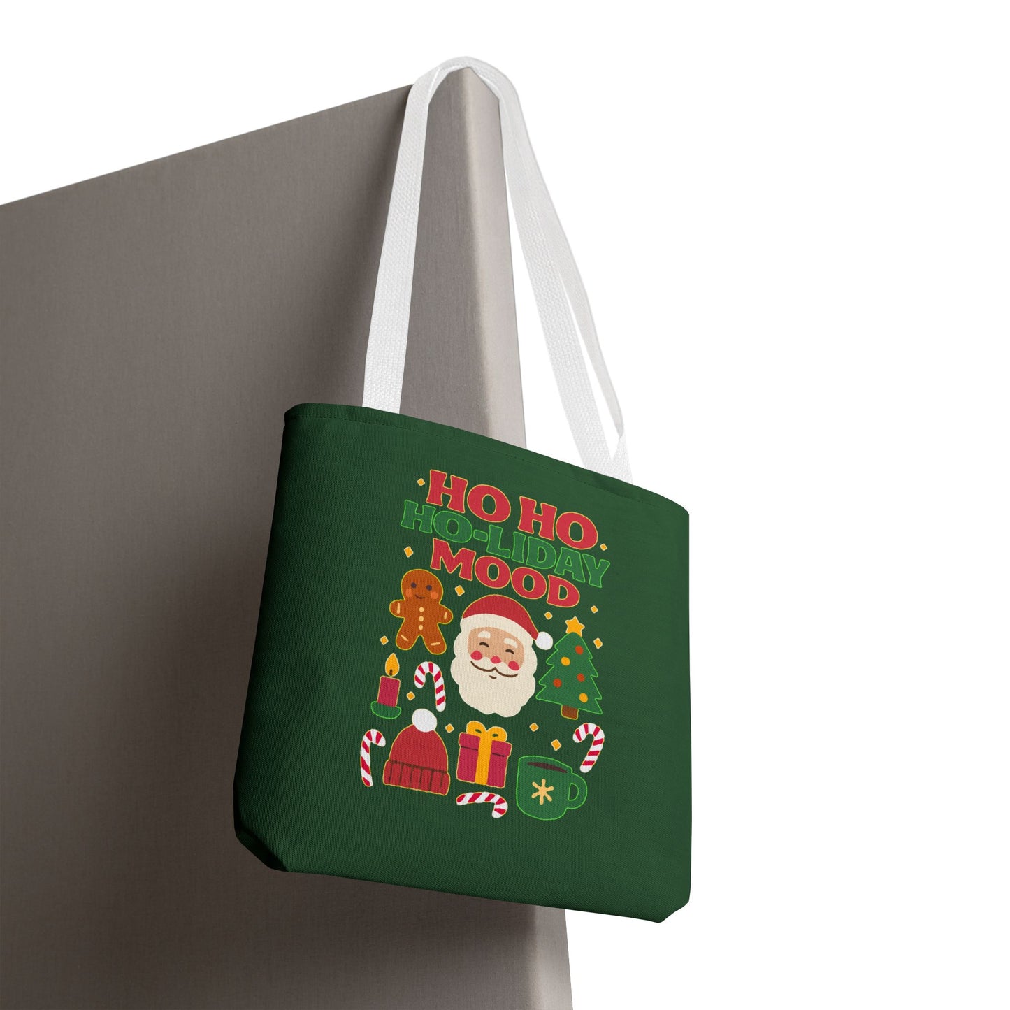 Festive Holiday Tote Bag, Christmas Bag, Santa Gift Bag, Ho Ho Ho Mood, Seasonal Shopping Tote, Cute Winter Accessory