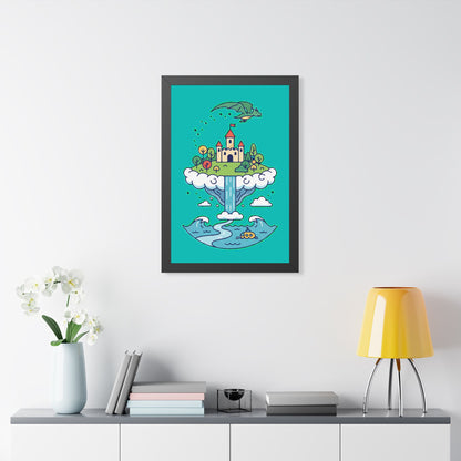 Floating Castle Dragon - Magical Fantasy Island - Framed Poster