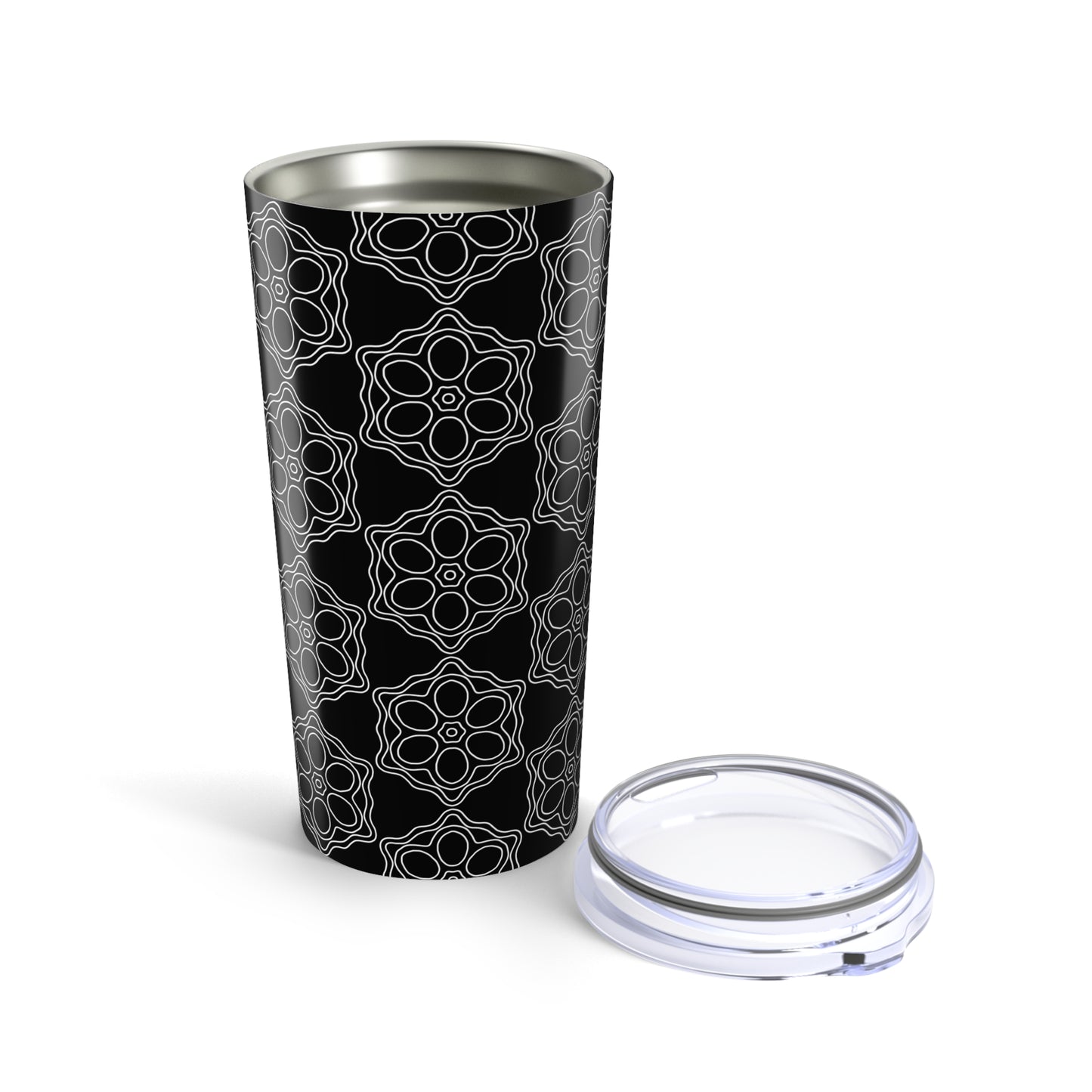 Elegant Black Patterned Tumbler 20oz | Stainless Steel Travel Mug, Modern Drinkware for Coffee, Tea, Gifts, Home & Office