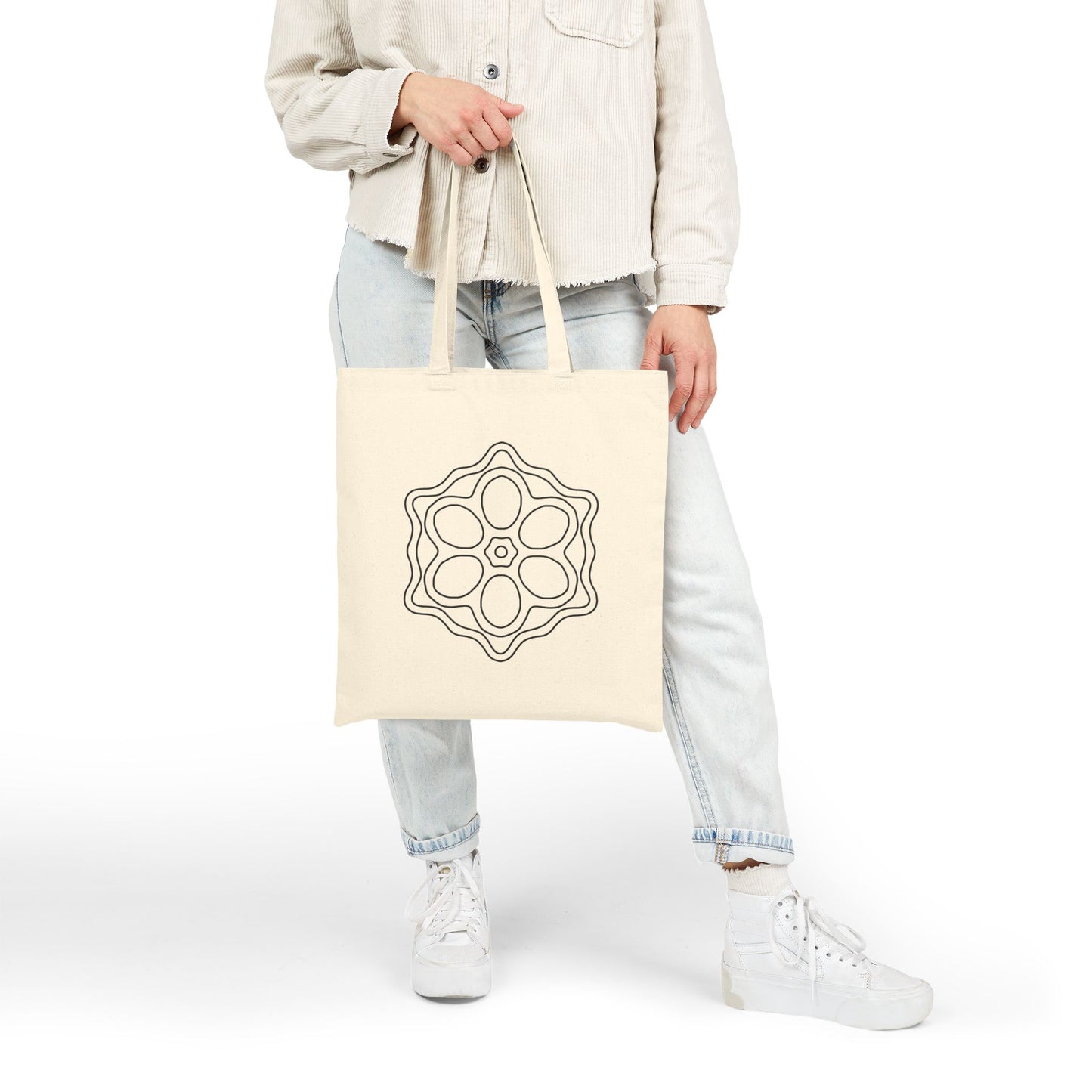 Hand-Drawn Floral Cotton Canvas Tote Bag, Eco-Friendly Shopping Bag, Reusable Grocery Tote, Gift for Garden Lovers, Sustainable Style
