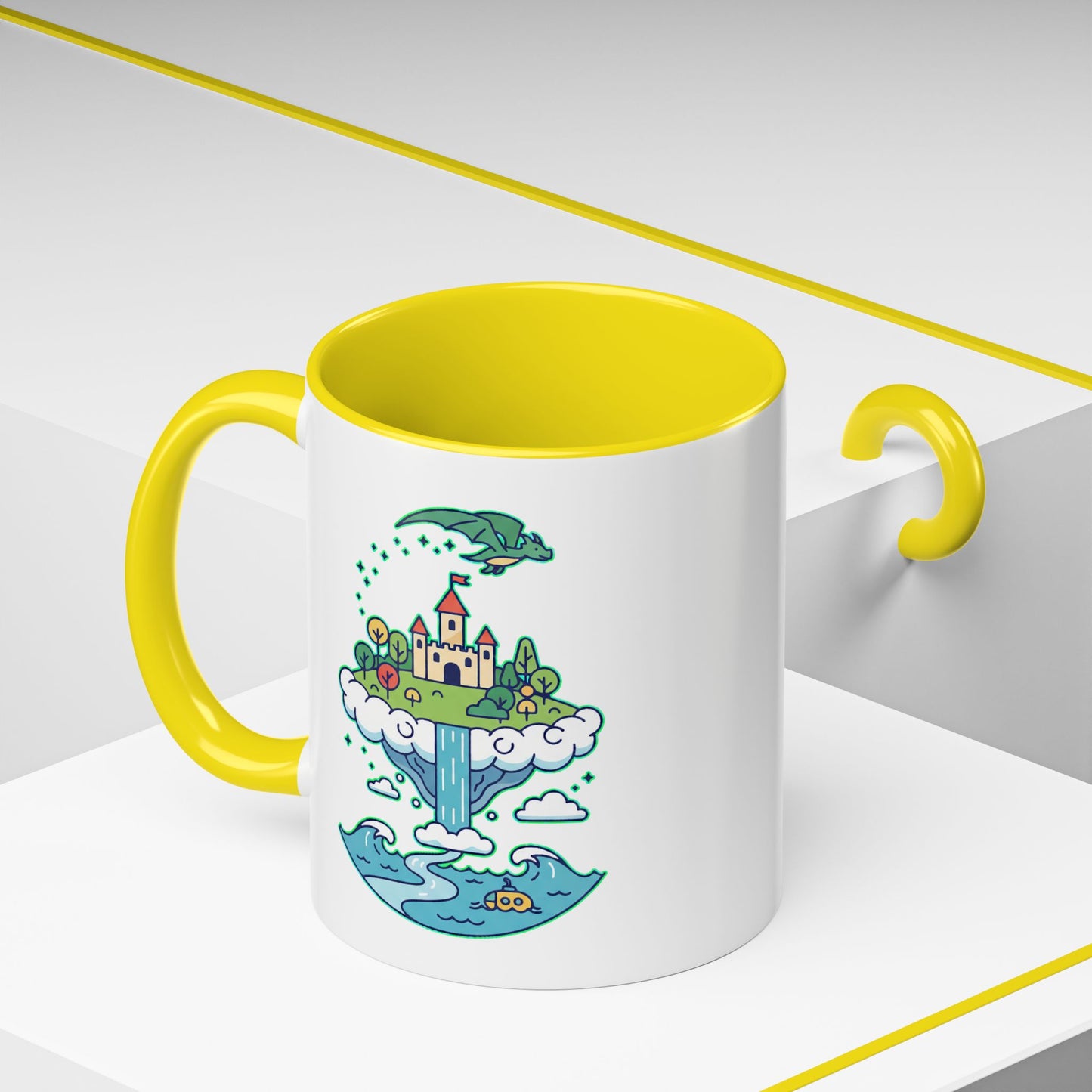 Floating Castle Dragon - Magical Fantasy Island - Color Accent Mug