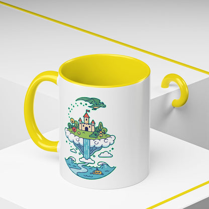 Floating Castle Dragon - Magical Fantasy Island - Color Accent Mug