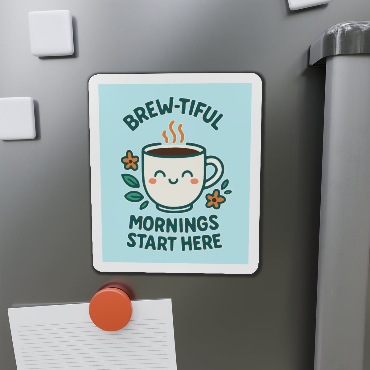 Brew-tiful Mornings Die-Cut Magnet, Cute Coffee Mug Decor, Kitchen Accessory, Gift for Coffee Lovers, Home Decor