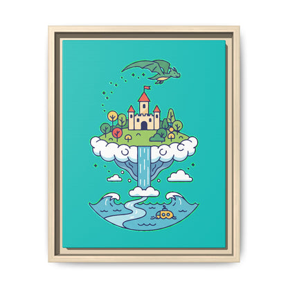 Floating Castle Dragon - Magical Fantasy Island - Framed Canvas