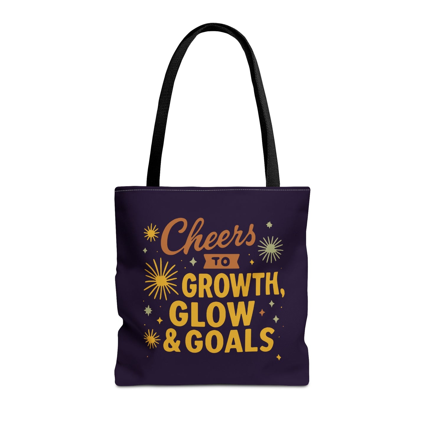 Cheers to Growth Tote Bag, Motivational Gift for Goals, Daily Use, Eco-Friendly Shopping, Inspirational Quotes, New Year's Vibes