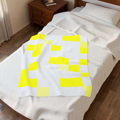 Yellow Pixel Grid - Plush Blanket
