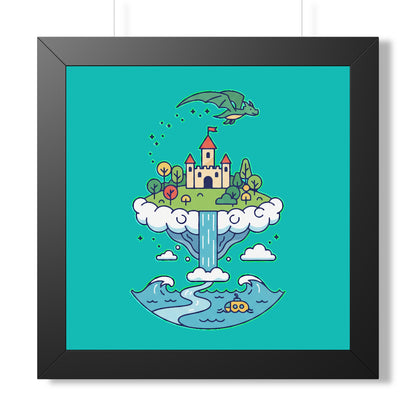 Floating Castle Dragon - Magical Fantasy Island - Framed Poster