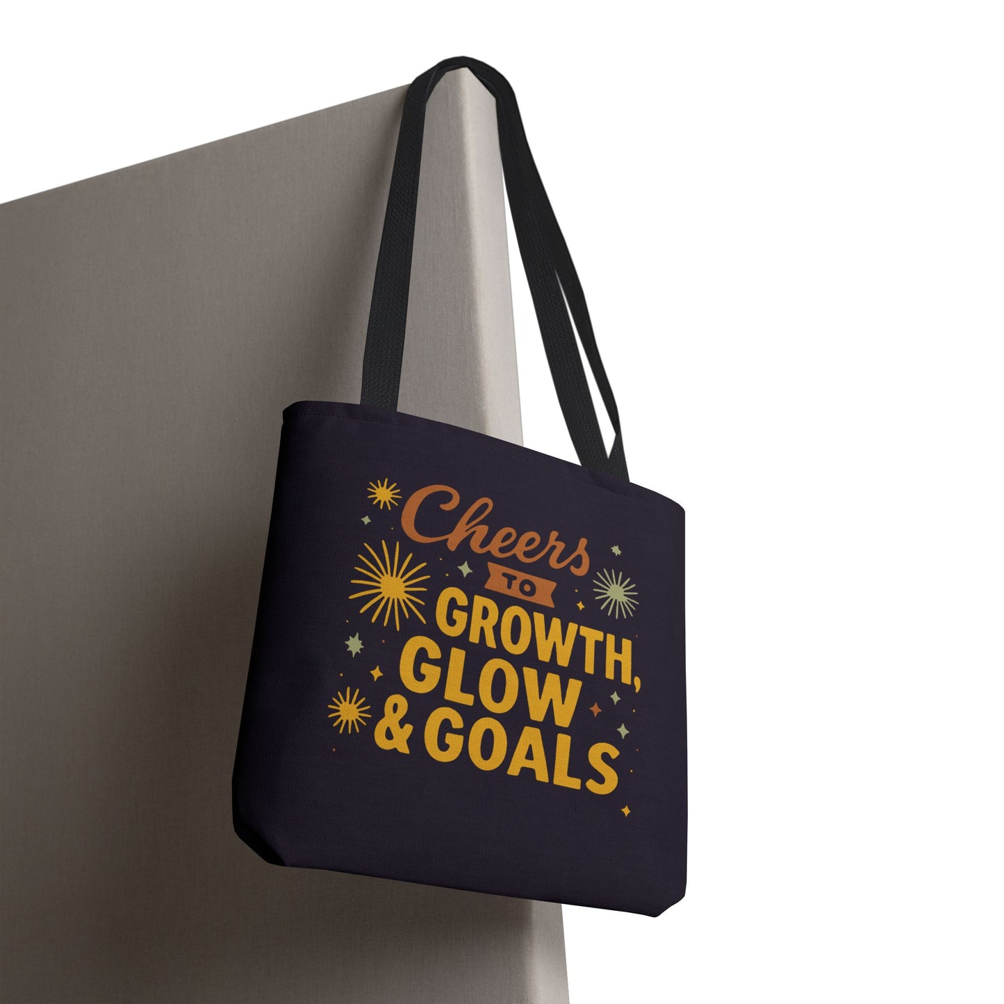 Cheers to Growth Tote Bag, Motivational Gift for Goals, Daily Use, Eco-Friendly Shopping, Inspirational Quotes, New Year's Vibes