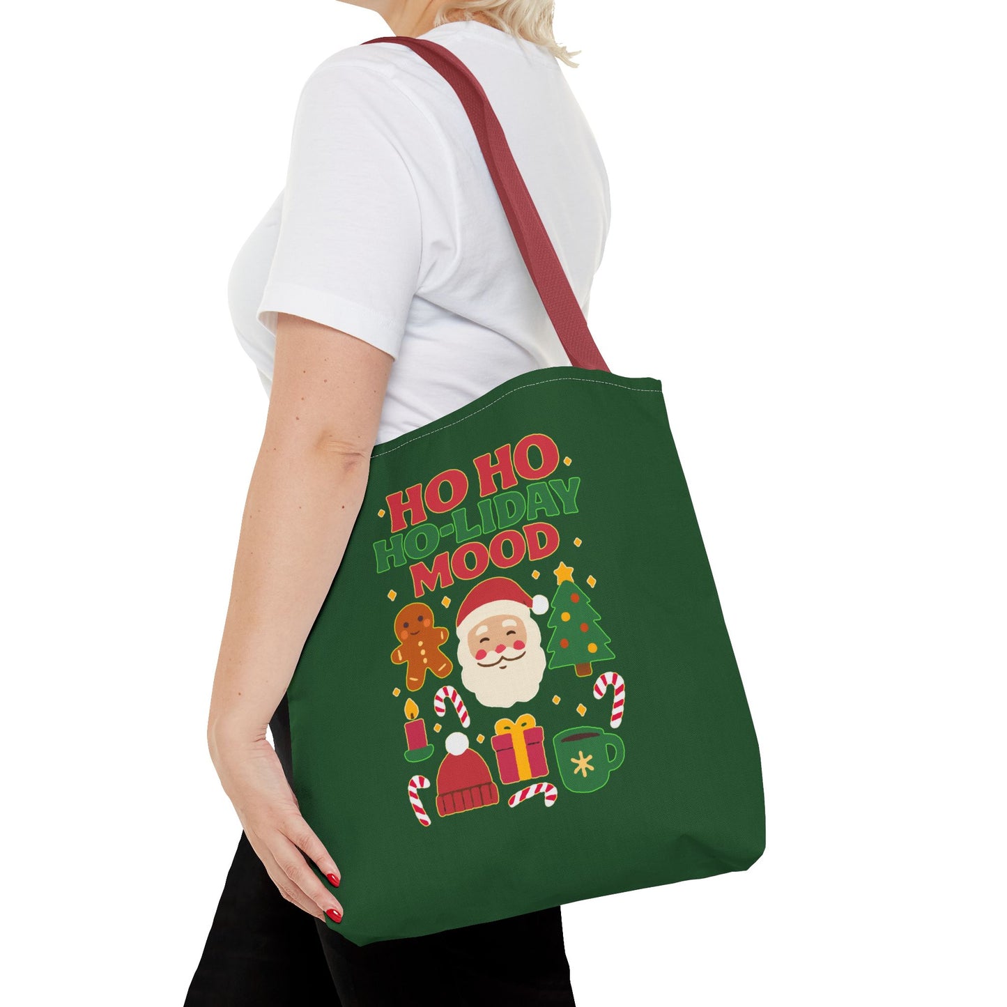 Festive Holiday Tote Bag, Christmas Bag, Santa Gift Bag, Ho Ho Ho Mood, Seasonal Shopping Tote, Cute Winter Accessory